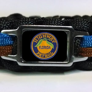 Thin Blue Line Florida FL State Highway Patrol Trooper Patch Badge Paracord Survival Bracelet