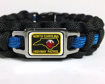 Thin Blue Line North Carolina NC State Highway Patrol Trooper Patch Paracord Survival Bracelet Keychain Lanyard and Multi Sets