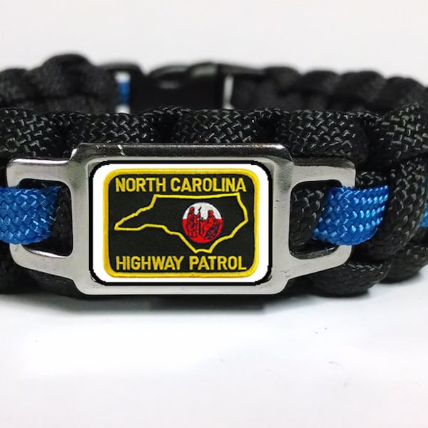 Thin Blue Line North Carolina NC State Highway Patrol Trooper Patch Paracord Survival Bracelet