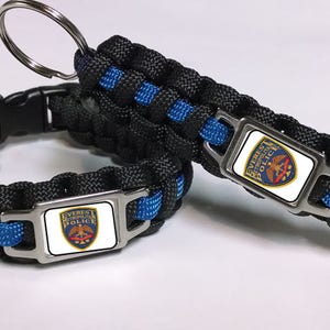 Thin Blue Line "Everest Metropolitan Police Department" Wisconsin WI EMPD Badge Patch Logo Paracord Survival Bracelet and Key Chain Set