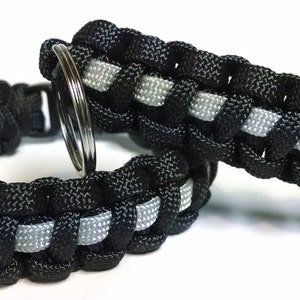 Thin Silver Line Corrections Officer Paracord Survival  Bracelet Key Chain Set