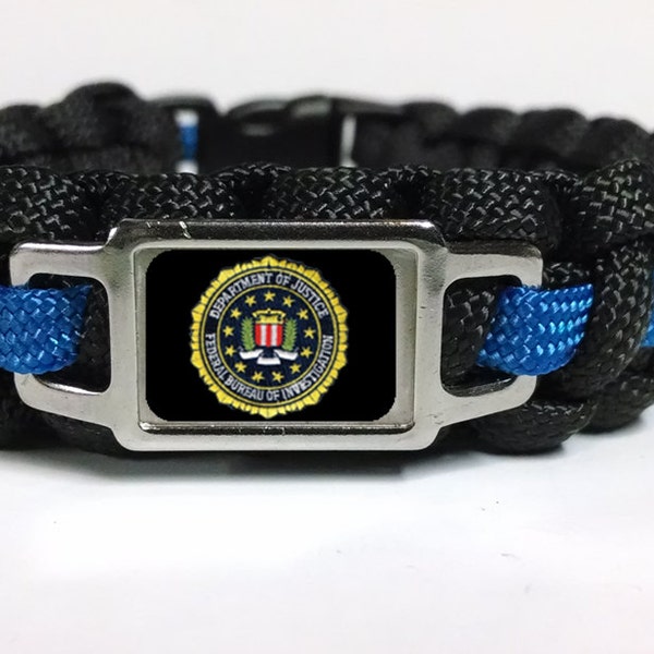 Thin Blue Line Department of Justice Federal Bureau of Investigation FBI Paracord Survival Bracelet