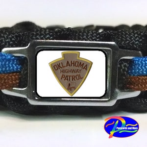 Thin Blue Line Oklahoma OK OKSP State Highway Patrol Trooper Patch Badge Paracord Survival Bracelet