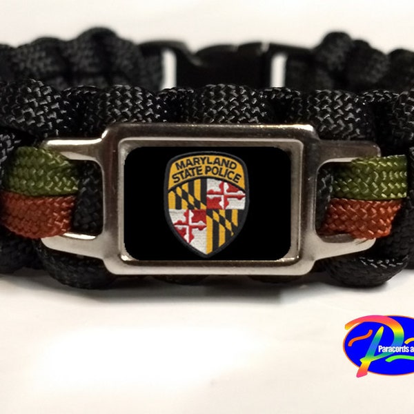 Thin Line "Green & Brown Edition" Maryland MD MSP State Police Patrol Patch Paracord Survival Bracelet