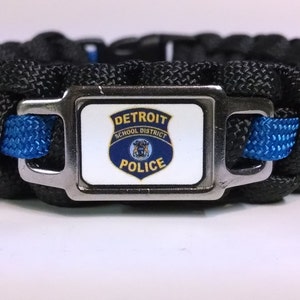 Thin Blue Line &quot;Detroit Police Department Michigan DPD Badge Patch K9 Mounted School District Paracord Survival Bracelet