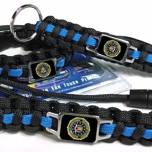 Thin Blue Line Department of Justice Federal Bureau of Investigation FBI Paracord Survival Bracelet, Key Chain, Lanyard Triple Set