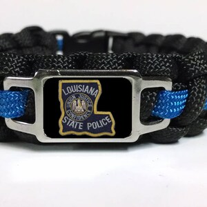 Thin Blue Line Louisiana LA State Highway Patrol Trooper Patch Paracord Survival Bracelet