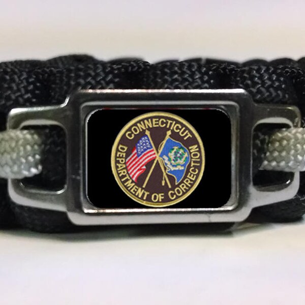 Thin Silver Line Connecticut Department of Corrections CDOC Badge Shield Patch Paracord Survival Bracelet