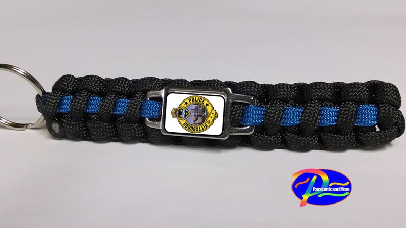 Thin Blue Line Pittsburgh PA Pennsylvania PPD Patrol Police Officer Badge Patch Paracord Survival Key Chain