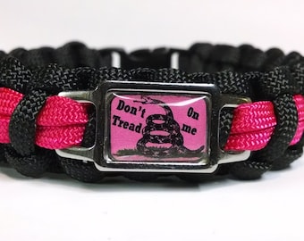 All Pink 2nd Second Amendment Gadsden Flag Paracord Survival Bracelet 2A Don&#39;t Tread on Me Wide Striped