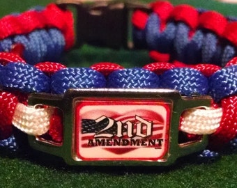 2nd Second Amendment &quot;I love the 2nd Amendment&quot; Paracord Survival Bracelet Patriotic Red, White and Blue