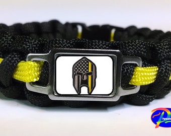 Tow Lives Matter Thin Yellow Line Spartan Helmet SDMO Law Paracord Survival Bracelet Key Chain Lanyard and Sets