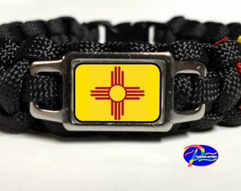 New Mexico State Flag Zia Symbol Circle of Life Inspired Black or Yellow and Red Slashes Paracord Survival Bracelet Key Chain and  Set