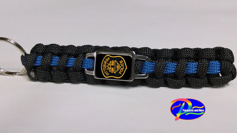 Thin Blue Line Pittsburgh PA Pennsylvania PPD Patrol Police Officer Badge Patch Paracord Survival Key Chain