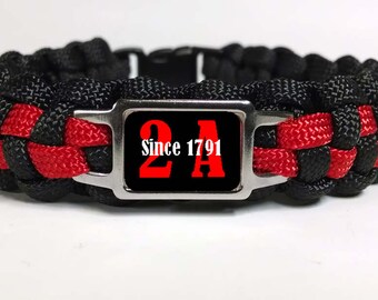 2nd Second Amendment &quot;2A Since 1791&quot; Paracord Survival Bracelet Red Alternating Stripe