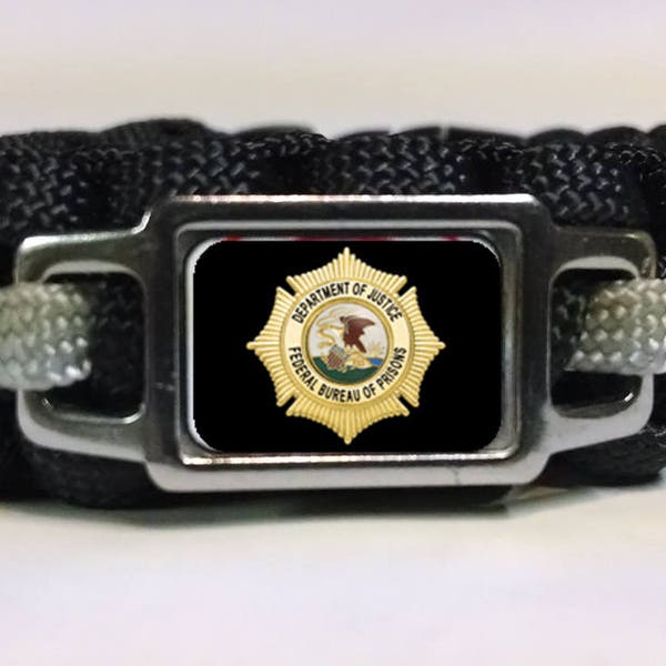 Thin Silver Line US Department of Justice DOJ Federal Bureau of Prisons BOP Patch Badge Paracord Survival Bracelet