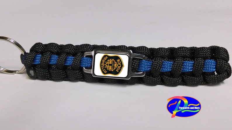 Thin Blue Line Pittsburgh PA Pennsylvania PPD Patrol Police Officer Badge Patch Paracord Survival Key Chain