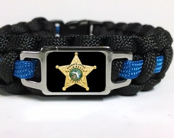 Thin Blue Line Palm Beach County Florida FL Sheriff's Office Deputy PBCSO Paracord Survival Bracelet