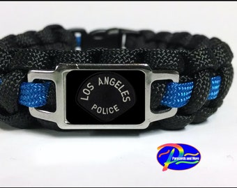 Thin Blue Line Los Angeles California CA Police Department LAPD Patch Badge Paracord Survival Bracelet Keychain Lanyard and Sets