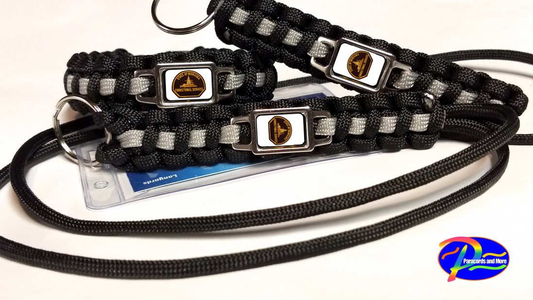 Thin Silver Line Nebraska Correctional Services Department of Corrections NDOC Patch Paracord Survival Bracelet Key Chain Lanyard Triple Set