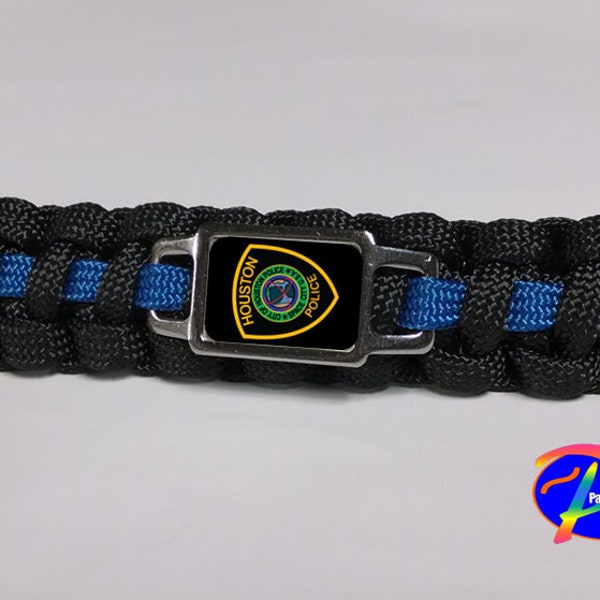 Thin Blue Line Houston Police Department Houston Texas HPD Patch Paracord Survival Keychain