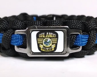 Thin Blue Line "Orlando Florida Police Department" OPD Patch Logo Paracord Survival Bracelet