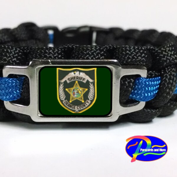 Thin Blue Line Orange County Florida FL OCSO Sheriff's Office Deputy Patch Badge Paracord Survival Bracelet