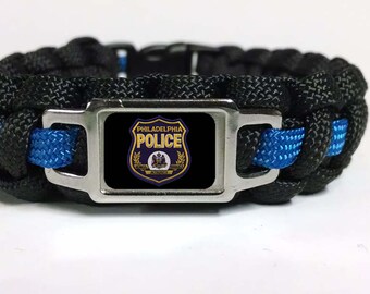 Thin Blue Line Philadelphia Police Department PPD Patch Paracord Survival Bracelet