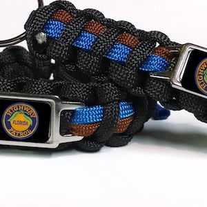 Thin Blue Line Florida FL State Highway Patrol Trooper Patch Badge Paracord Survival Bracelet and Key Chain Combo Set