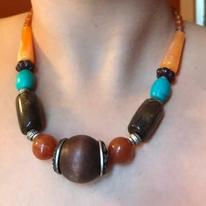 fashion boho tribal turquoise geometric necklace native indian brownbeaded cherokee unique  costume jewelry bohemian african bold statement