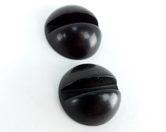Vintage 30s 40s Set of 2 0.75" Black Bakelite Domed Screw Head Buttons | art deco tested dome screwhead bead slitted two hole 3/4 inch 1940s