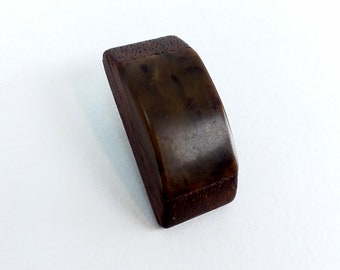 Vintage 30s Art Deco 2.25" Wood & Bakelite Coat Button | toggle metal shank rectangular domed crescent 1930s 1920s wooden 40s 1940s single