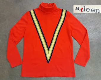 Vintage 60s Mod V Front Turtleneck Sweater | color block Twiggy 1960s 1970s 70s gogo nautical mock neck chevron tunic space age bold jumper