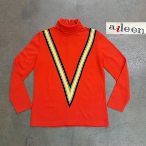 Vintage 60s Mod V Front Turtleneck Sweater | color block Twiggy 1960s 1970s 70s gogo nautical mock neck chevron tunic space age bold jumper