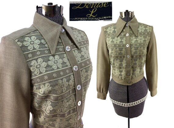 Vintage 70s Does 40s Floral Lace Patterned Croppe