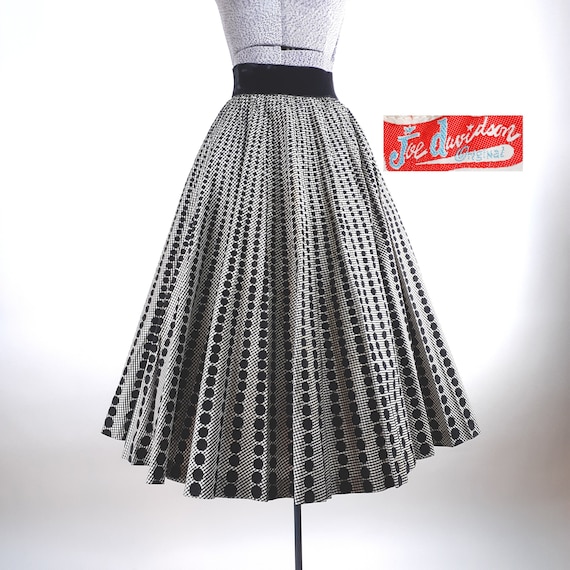 Vintage 50s Black & White Gingham Taffeta Skirt W… - image 1