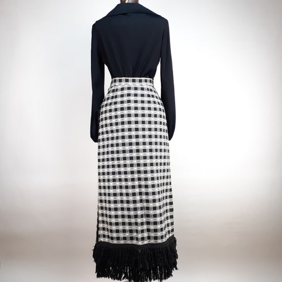 Vintage 60s 70s Checkered Fringe Maxi Skirt & Blo… - image 3