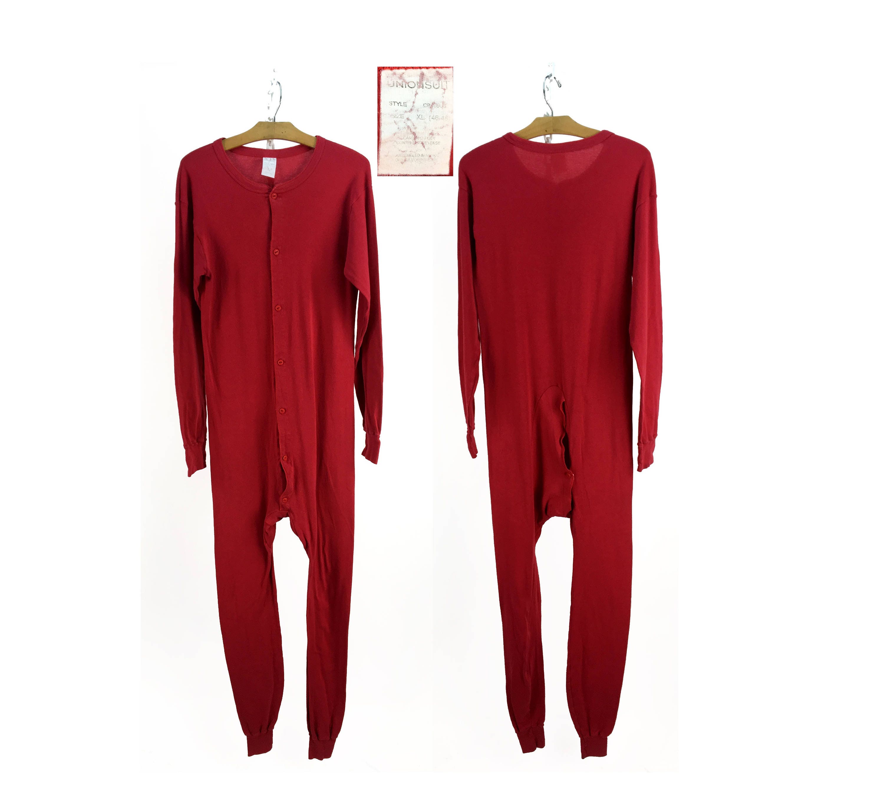 Vintage 1980s Cherry Red Union Suit XL // Onsie // Thermal // Etsy