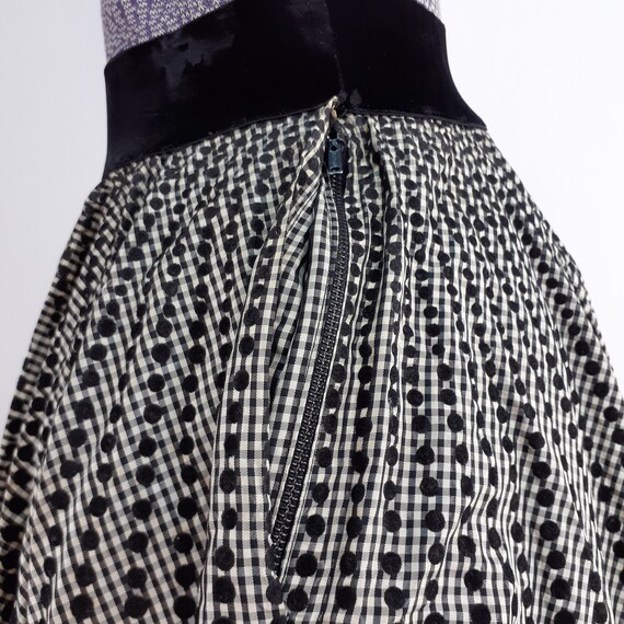 Vintage 50s Black & White Gingham Taffeta Skirt W… - image 3