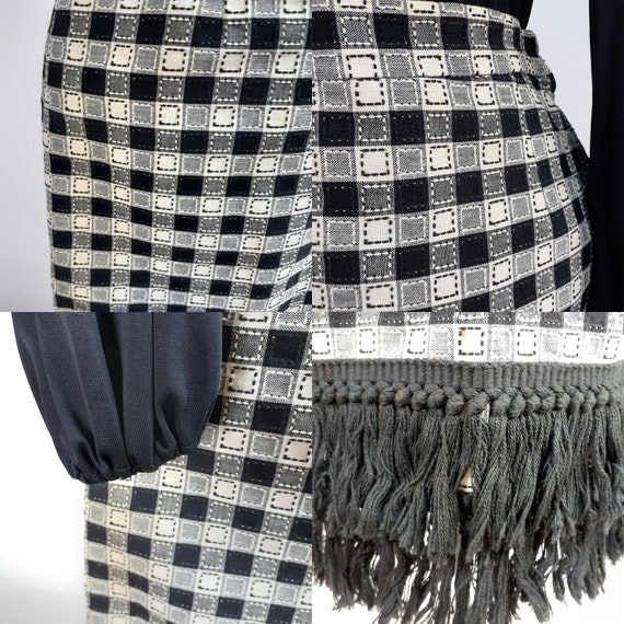 Vintage 60s 70s Checkered Fringe Maxi Skirt & Blo… - image 9