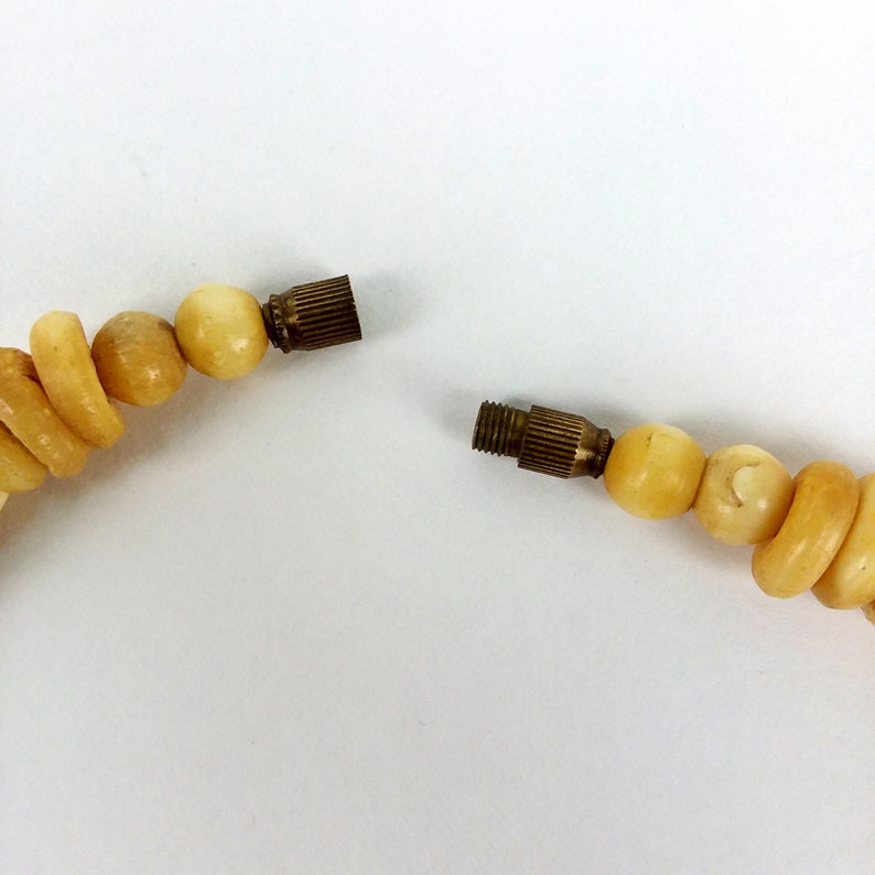 Vintage 30s Carved Bone Beaded Tribal Necklace chunky large disc barrel bovine 20s antique 1930s unique bones antique depression beads