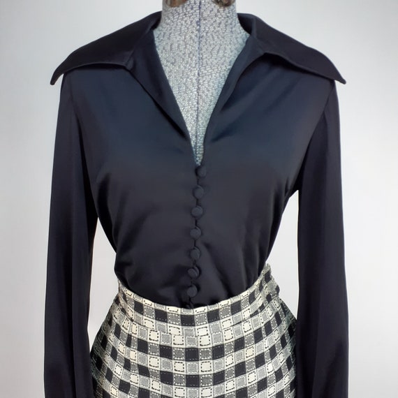 Vintage 60s 70s Checkered Fringe Maxi Skirt & Blo… - image 2