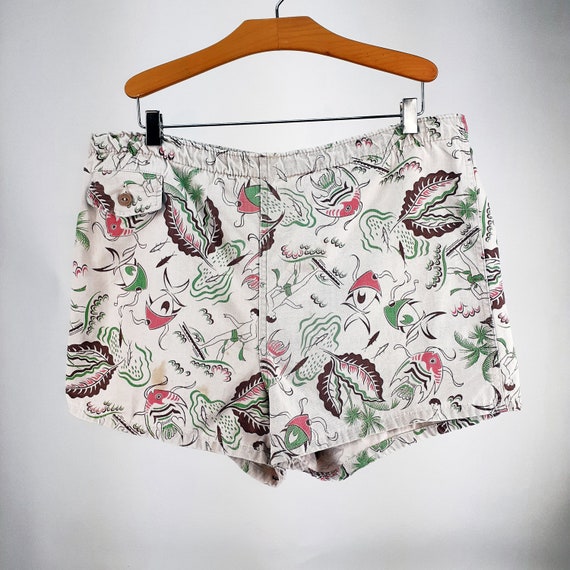 Vintage 40s Sanforized Cotton Novelty Print Swim … - image 1