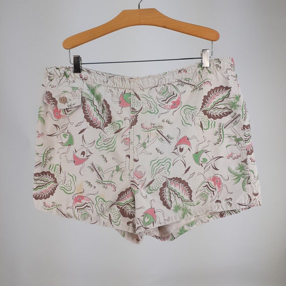 Vintage 40s Sanforized Cotton Novelty Print Swim … - image 2