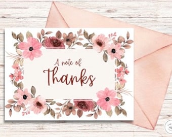 Cartes de remerciement ~ bordure florale ~ téléchargement numérique