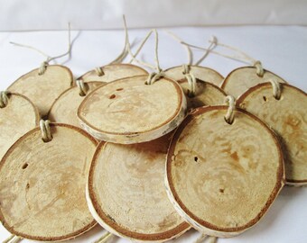 Rustic Wood Ornament, Birch Wood Slices, Tree Slices, Wood Slices, Craft Wood, Set of 12