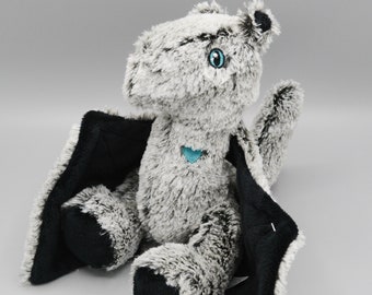 Silver & Black Dragon Plush Fantasy Stuffed Animal Plushie, Adopt a Dragon, Fantasy Plushie, Stuffed Animal Dragon Toy