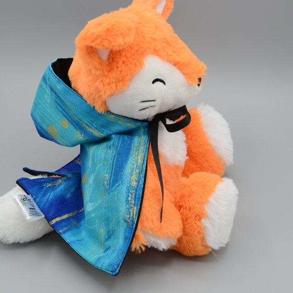 Multicolored Wizard Fox Cloak Dragon Plushie Stuffed Animal, Handmade Collectible Plush, Winged Fox, Dress Up