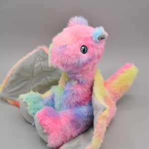 Pastel Rainbow Dragon Plush, Plush Animal Soft Fuzzy Cuddly Plush, Collectible Pastel Dragon, Birthday Gift