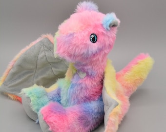 Pastel Rainbow Dragon Plush, Soft Fuzzy Stuffed Animal